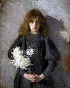 Olga Boznanska Girl with chrysanthemums painting
